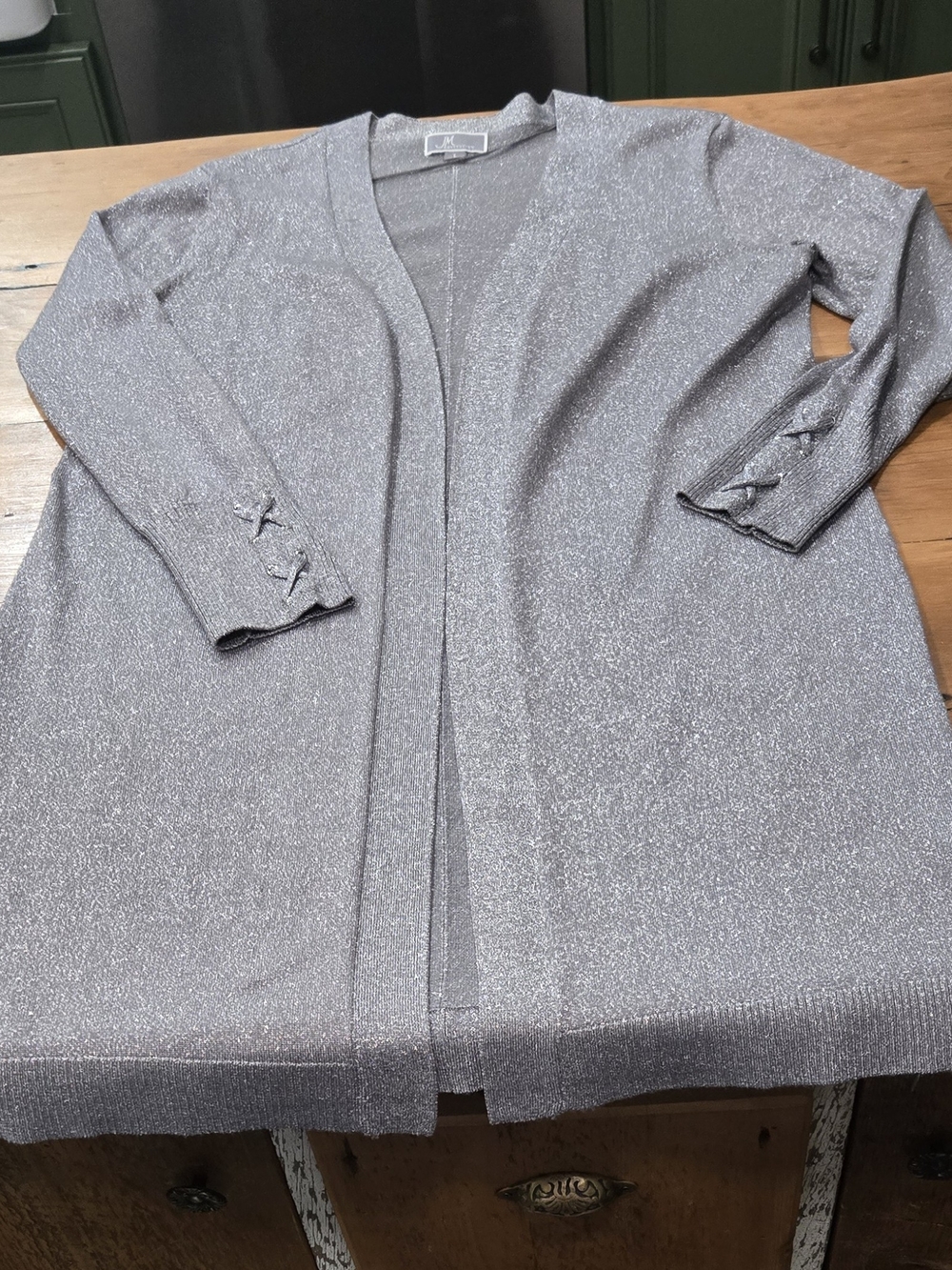 JM Collection Silver Sparkle Open-Front Cardigan